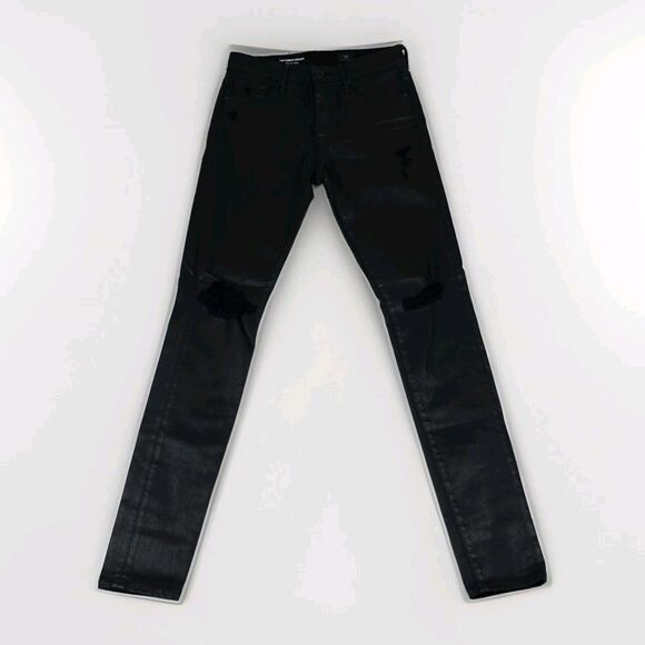 AG Adriano Goldschmied The Farrah Skinny High Rise Black Coated Jeans Size 27 - Picture 1 of 8